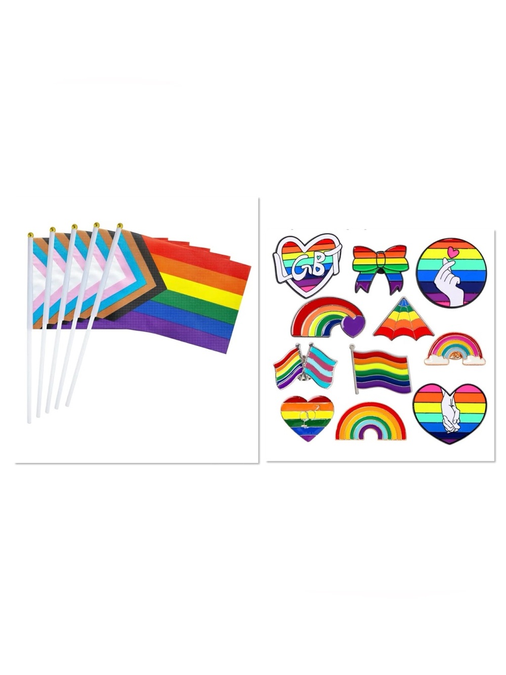 Pride Rainbow 50 Mini Flags and 12 pins set